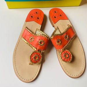 Jack Rogers, Coral Ladybird In Nantucket Gold Sandals, 8M